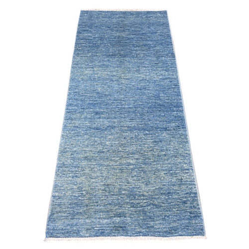 Imperial Blue, Plain Solid Pattern, Hand Knotted, Hand Spun Ghazni Wool, Lush and Plush, Runner, Oriental 