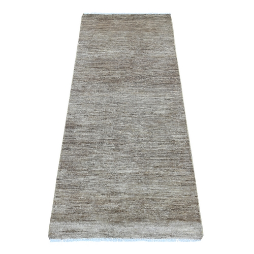 Coffee Brown, Plain Solid Pattern, Hand Knotted, Hand Spun Ghazni Wool, Lush and Plush, Short Runner, Oriental 