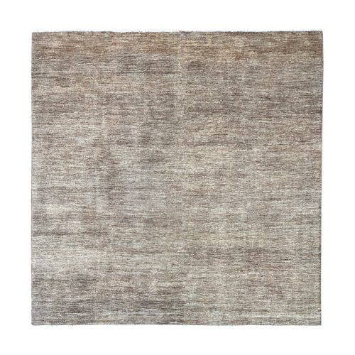 Coffee Brown, Plain Solid Pattern, Hand Knotted, Hand Spun Ghazni Wool, Lush and Plush, Square, Oriental 
