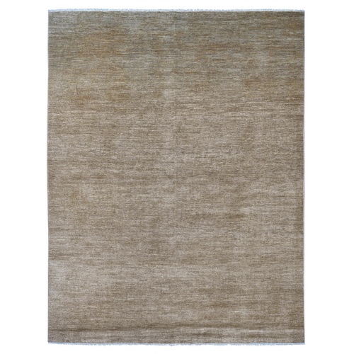 Khaki Brown, Plain Solid Pattern, Hand Knotted, Hand Spun Ghazni Wool, Lush and Plush, Oriental 