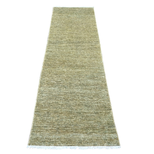Olive Green, Plain Solid Pattern, Hand Knotted, Hand Spun Ghazni Wool, Lush and Plush, Runner, Oriental 