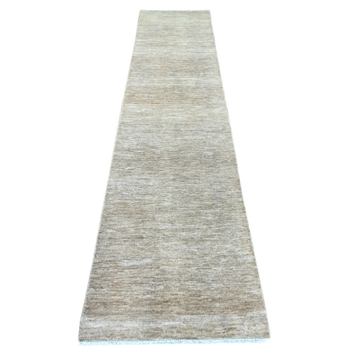 Khaki Brown, Plain Solid Pattern, Hand Knotted, Hand Spun Ghazni Wool, Lush and Plush, Runner, Oriental 