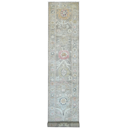 Faded Brown, Afghan Angora Oushak with All Over Leaf Design, Hand Knotted, 100% Wool, Vegetable Dyes, XL Runner, Oriental 
