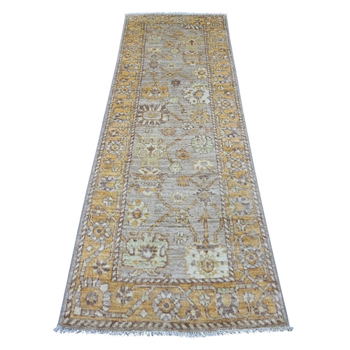 Beaver Brown, Afghan Angora Oushak with All Over Leaf Design, Hand Knotted, 100% Wool, Vegetable Dyes, Runner, Oriental 