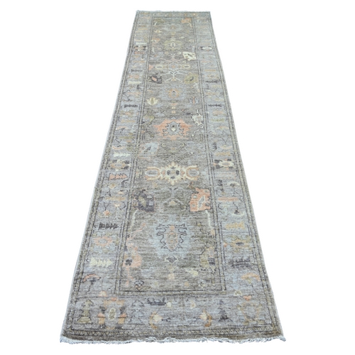 Faded Brown, Afghan Angora Oushak with All Over Leaf Design, Hand Knotted, 100% Wool, Natural Dyes, Runner, Oriental 