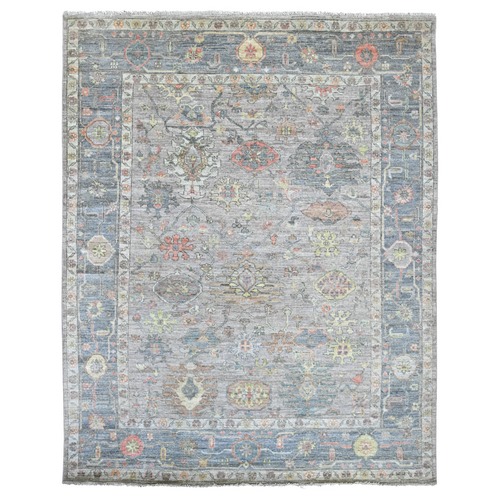 Fossil Gray, Afghan Angora Oushak with All Over Leaf Design, Hand Knotted, 100% Wool, Vegetable Dyes, Oriental 