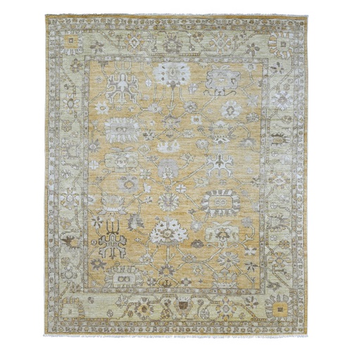 Golden Brown, Afghan Angora Oushak with All Over Leaf Design, Hand Knotted, 100% Wool, Vegetable Dyes, Oriental 