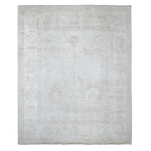 Light Gray, Afghan Angora Oushak with All Over Leaf Design, Hand Knotted, 100% Wool, Vegetable Dyes, Oriental 