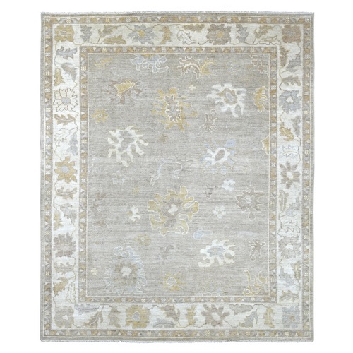 Light Brown, Afghan Angora Oushak with All Over Leaf Design, Hand Knotted, 100% Wool, Vegetable Dyes, Oriental 