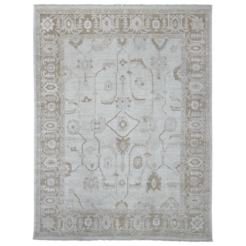 Light Gray, Afghan Angora Oushak with All Over Vines Design, Hand Knotted, 100% Wool, Natural Dyes, Oriental 