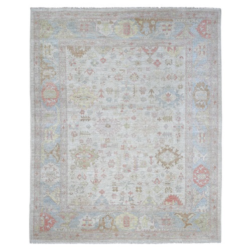 Light Gray, Afghan Angora Oushak with All Over Leaf Design, Hand Knotted, 100% Wool, Vegetable Dyes, Oriental 