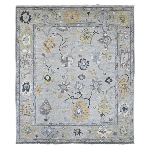 Misty Gray, Hand Knotted, Afghan Angora Oushak with All Over Leaf Design, 100% Wool, Vegetable Dyes, Oriental 