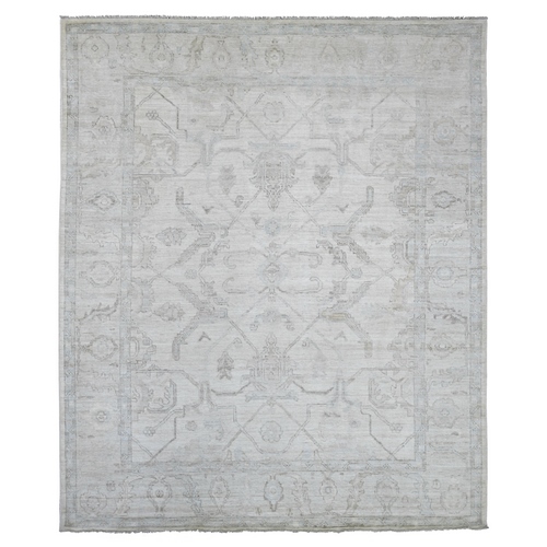 Alabaster White, Afghan Angora Oushak with All Over Vines Design, Hand Knotted, 100% Wool, Natural Dyes, Oriental 