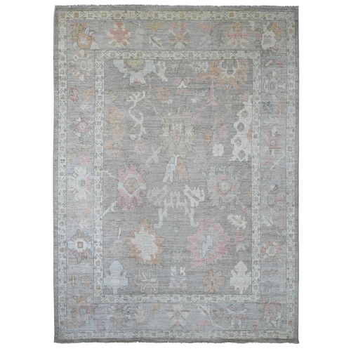 Beaver Brown, Hand Knotted, Afghan Angora Oushak with All Over Leaf Design, 100% Wool, Vegetable Dyes, Oriental 