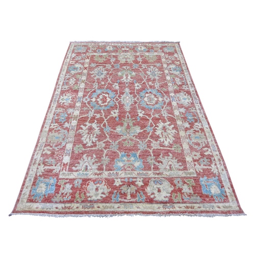 Rose Pink, Hand Knotted, Afghan Angora Oushak with All Over Leaf Design, 100% Wool, Vegetable Dyes, Oriental 