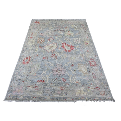 Misty Gray, Hand Knotted, Afghan Angora Oushak with All Over Leaf Design, 100% Wool, Vegetable Dyes, Oriental 