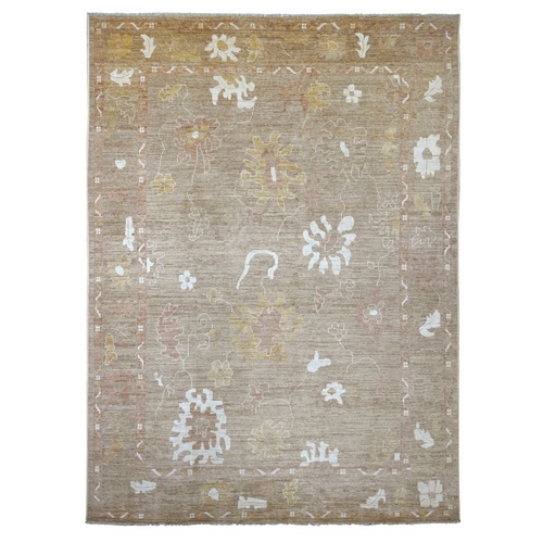 Beaver Brown, Hand Knotted, Afghan Angora Oushak with All Over Leaf Design, 100% Wool, Vegetable Dyes, Oriental 