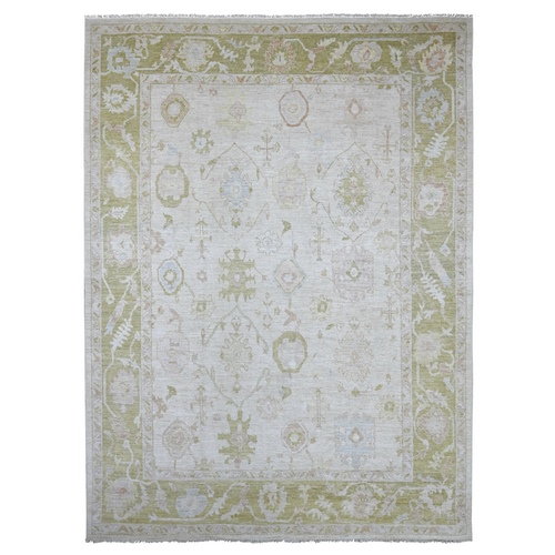 Light Gray, Hand Knotted, Afghan Angora Oushak with All Over Leaf Design, 100% Wool, Vegetable Dyes, Oriental 
