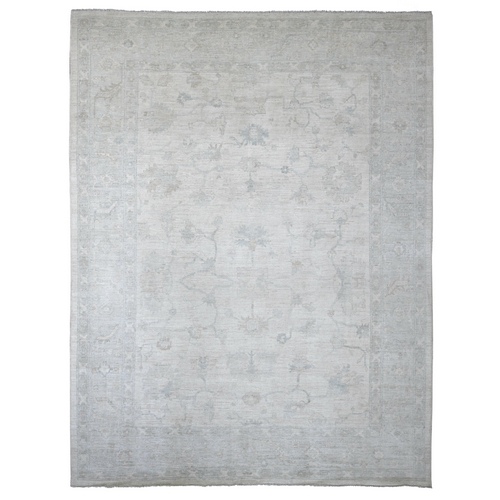 Daisy White, Hand Knotted, Afghan Angora Oushak with All Over Leaf Design, 100% Wool, Vegetable Dyes, Oriental 