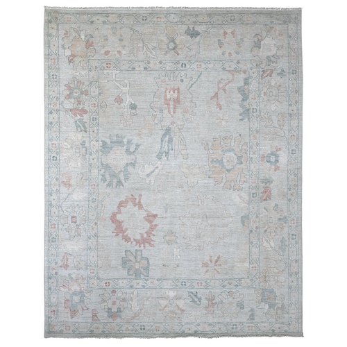 Beau Blue, Hand Knotted, Afghan Angora Oushak with All Over Leaf Design, 100% Wool, Vegetable Dyes, Oriental 