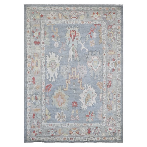 Flint Gray, Hand Knotted, Afghan Angora Oushak with All Over Leaf Design, 100% Wool, Vegetable Dyes, Oriental 
