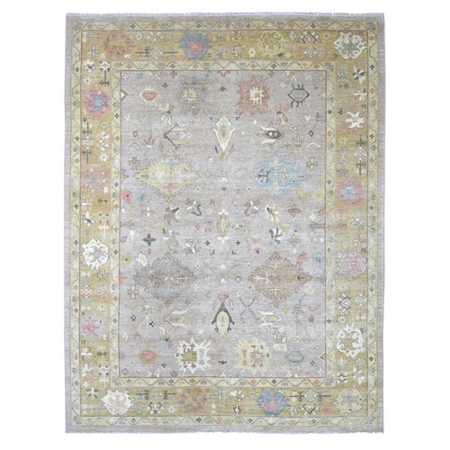 Pastel Gray, Peshawar with Serrated Gul Motif, Hand Knotted, High Mountain Wool, Densely Woven, Oriental 