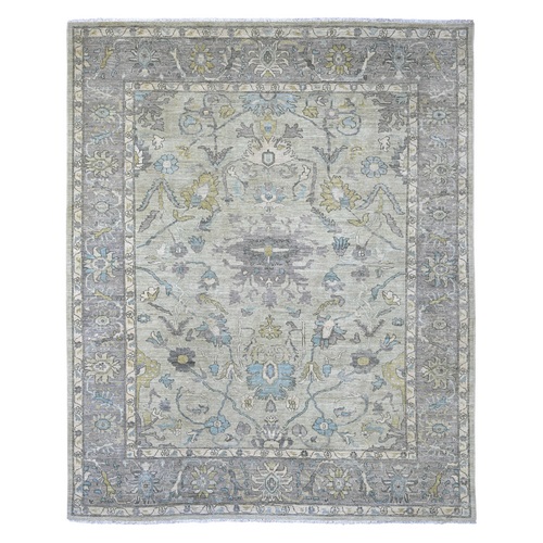 Pistachio Green, Silver Wash Peshawar with Oushak Design, Soft Colors, Hand Knotted, High Mountain Wool, Oriental 