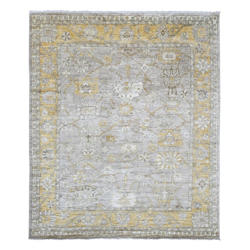 Light Brown, Hand Knotted, Afghan Angora Oushak with All Over Leaf Design, 100% Wool, Vegetable Dyes, Oriental 