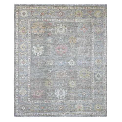 Faded Brown, Hand Knotted, Afghan Angora Oushak with All Over Leaf Design, 100% Wool, Vegetable Dyes, Oriental 