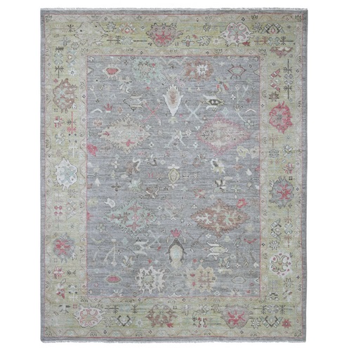 Spanish Gray, Hand Knotted, Afghan Angora Oushak with All Over Leaf Design, 100% Wool, Vegetable Dyes, Oriental 