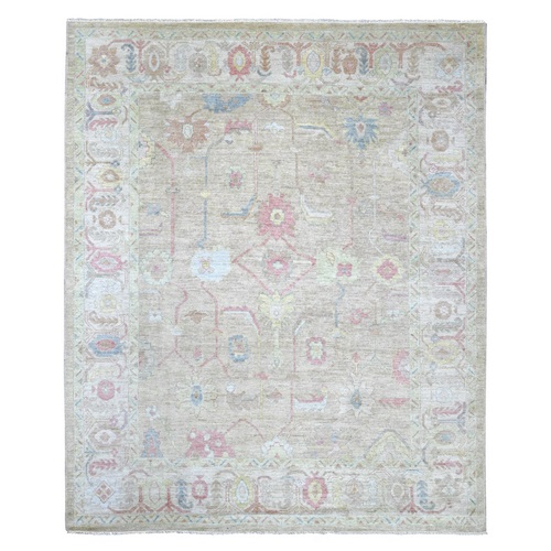 Light Green, Afghan Angora Oushak with All Over Leaf Design, Hand Knotted, 100% Wool, Vegetable Dyes, Oriental 