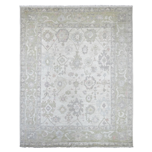 Alabaster White, Hand Knotted, Afghan Angora Oushak with All Over Leaf Design, 100% Wool, Natural Dyes, Oriental 