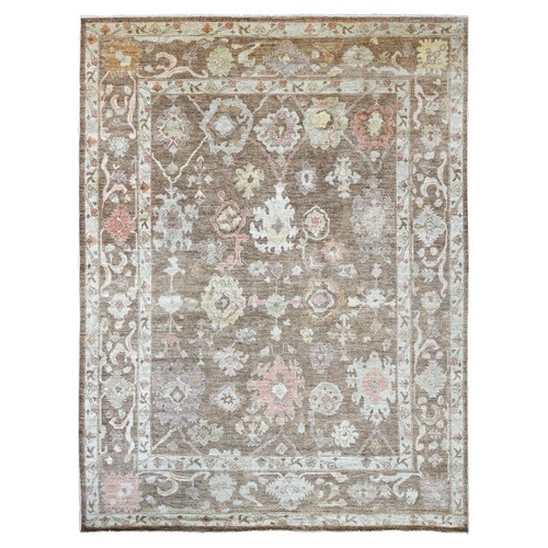 Almond Brown, Hand Knotted, Afghan Angora Oushak with All Over Leaf Design, 100% Wool, Natural Dyes, Oriental 