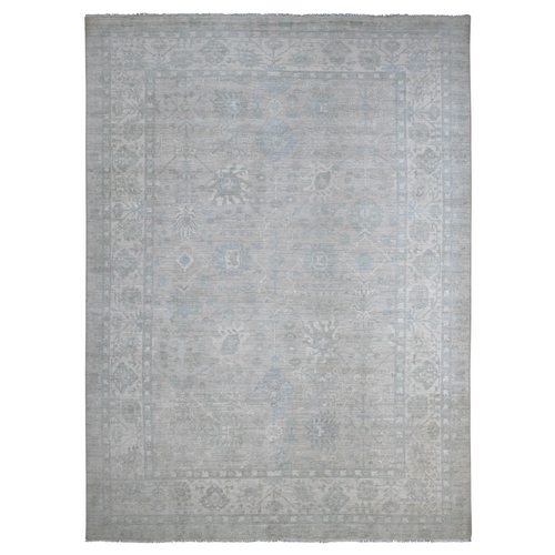 Light Gray, Peshawar with Ziegler Mahal Design, Hand Knotted, High Mountain Wool, Denser Weave, Oriental 