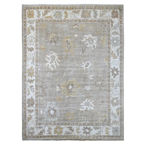 Light Brown, Hand Knotted, Afghan Angora Oushak with All Over Leaf Design, 100% Wool, Vegetable Dyes, Oriental 