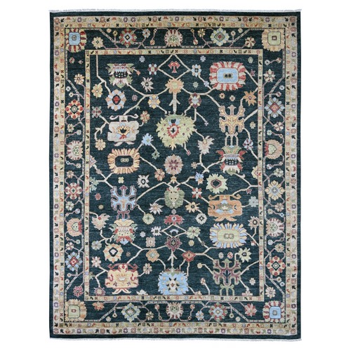 Charleston Green, Afghan Angora Oushak with Colorful Leaf Design, Hand Knotted, 100% Wool, Vegetable Dyes, Oriental 