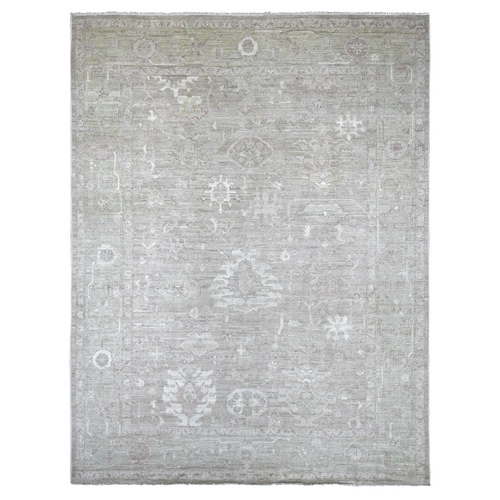 Light Brown, Afghan Angora Oushak with Faded Out Leaf Design, Hand Knotted, 100% Wool, Natural Dyes, Oriental 