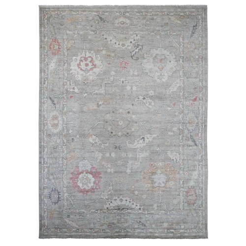 Spanish Gray, Afghan Angora Oushak with All Over Leaf Design, Hand Knotted, 100% Wool, Vegetable Dyes, Oriental 