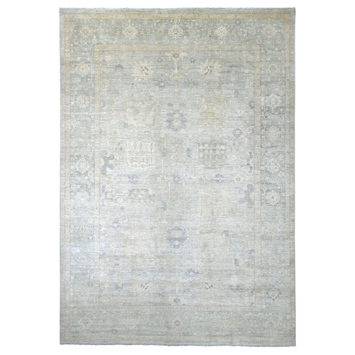 Light Gray, Washed Out Peshawar with All Over Design, Hand Knotted, High Mountain Wool, Densely Woven, Oriental 