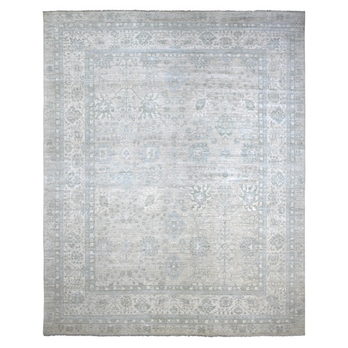 Light Gray, Afghan Peshawar with Antiqued Tabriz Design, Silver Wash, Hand Knotted, High Mountain Wool, Densely Woven, XL, Oversized, Oriental 