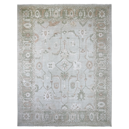 Light Green, Afghan Angora Oushak with All Over Vines Design, Hand Knotted, 100% Wool, Natural Dyes, Oversized, XL, Oriental 