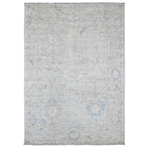 Pastel Gray, Afghan Angora Oushak with All Over Leaf Design, Hand Knotted, 100% Wool, Vegetable Dyes, Oriental 