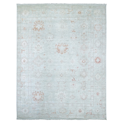 Light Green, Afghan Angora Oushak with All Over Leaf Design, Hand Knotted, 100% Wool, Vegetable Dyes, Oriental 