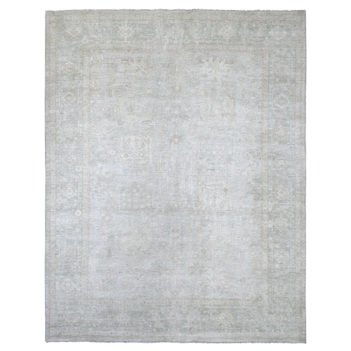 Misty Gray, Washed Out Peshawar with All Over Design, Hand Knotted, High Mountain Wool, Denser Weave, Oriental 