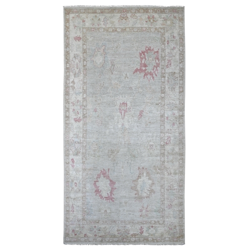 Light Gray, Afghan Angora Oushak with All Over Leaf Design, Hand Knotted, 100% Wool, Vegetable Dyes, Extra Wide Runner, Oriental 