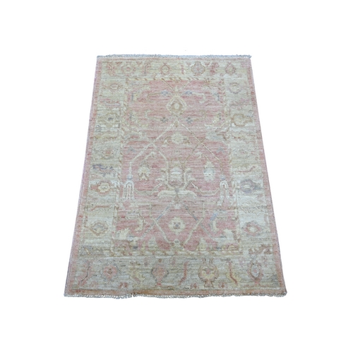 Lily Pink, Afghan Angora Oushak with All Over Design, Hand Knotted, 100% Wool, Natural Dyes, Oriental 