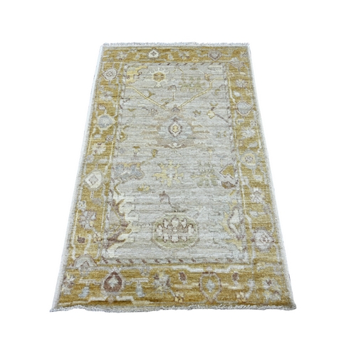 Light Gray, Afghan Angora Oushak with All Over Leaf Design, Hand Knotted, 100% Wool, Vegetable Dyes, Oriental 