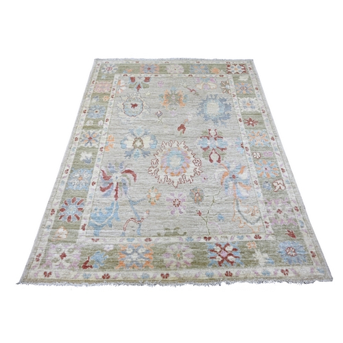 Light Gray, Afghan Angora Oushak with All Over Leaf Design, Hand Knotted, 100% Wool, Vegetable Dyes, Oriental 