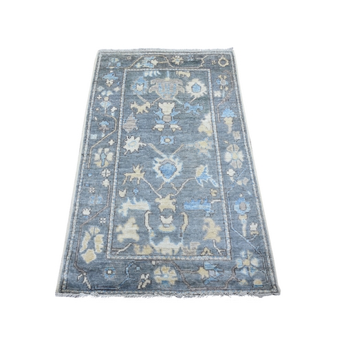 Pewter Gray, Afghan Angora Oushak with All Over Leaf Design, Hand Knotted, 100% Wool, Vegetable Dyes, Oriental 