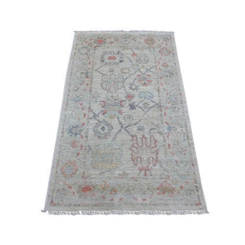 Light Gray, Afghan Angora Oushak with All Over Leaf Design, Hand Knotted, 100% Wool, Vegetable Dyes, Oriental 